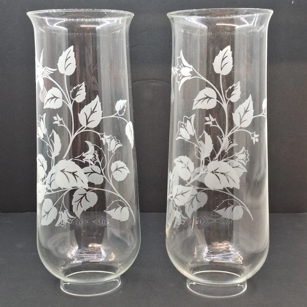 CHIMNEY SHADE w/ HUMMINGBIRD SET OF 2 FLOWERING‎ BRANCH  10 3/8